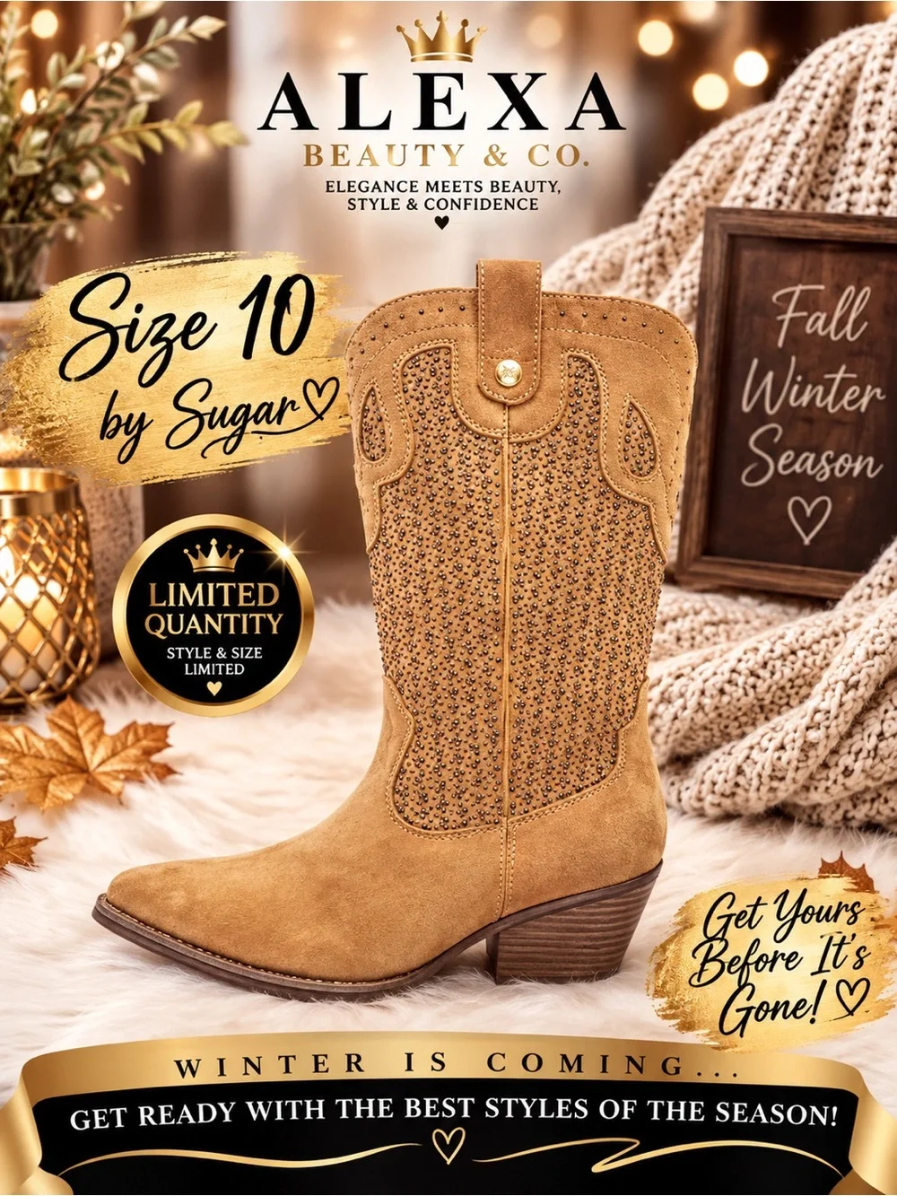 Sugar Women's Tan Suede Studded Western Over-the-Knee Boots
